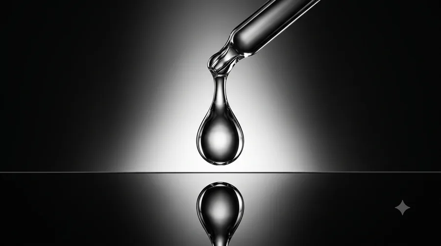A pipette releasing a single droplet against a black background